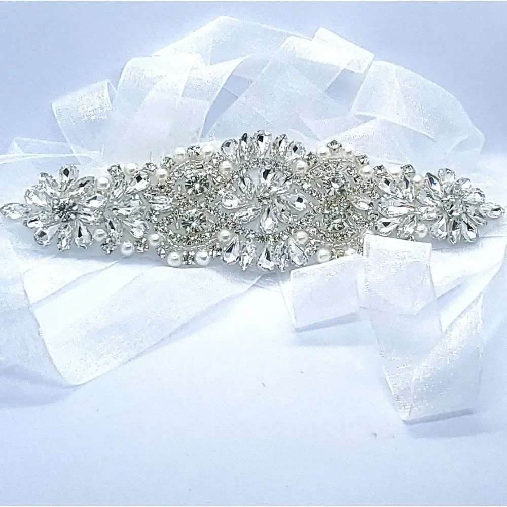 Rhinestone Pearl Bridal Belt Sash Crystal Wedding Dress Waist Tie Plus 109